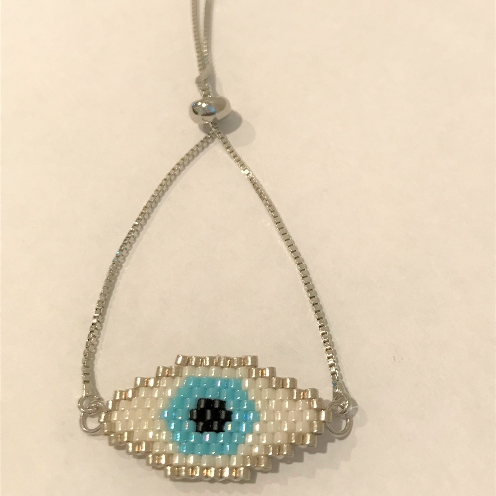 Silver Evil Eye Adjustable Bracelet
